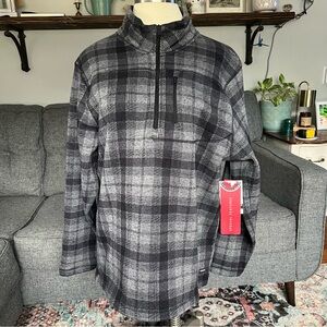 Men’s XXL Canada Weather Gear Charcoal Plaid quarter-zip pullover.